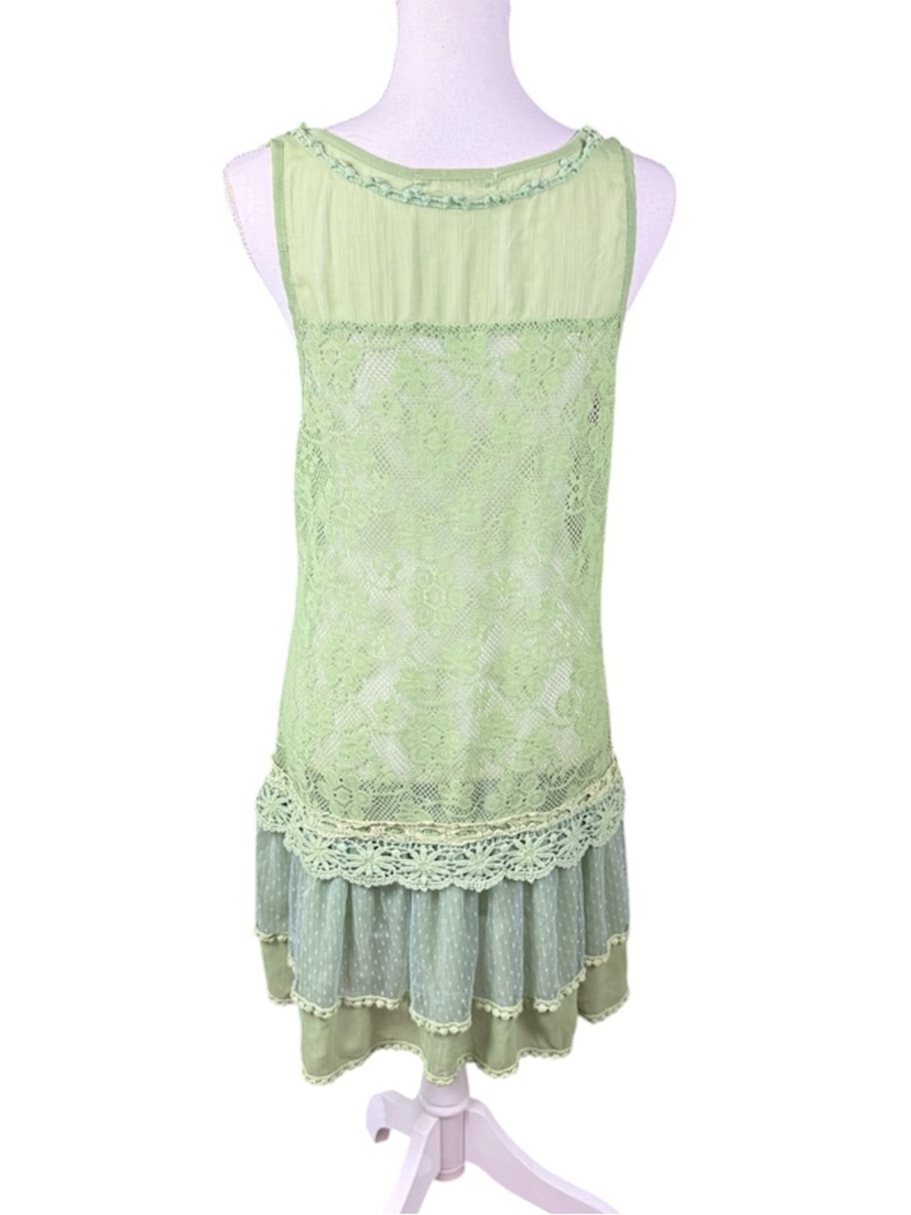 Pretty Angel Sage Green Lace Boho Fairycore Cottagecore Dress - Picture 5 of 9